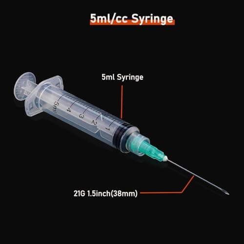 10 Pack 5ml/cc Disposable Luer Lock Lab Syringes with 21Ga 1.5 Inch Needle , Individually Sealed Packed - Image 6