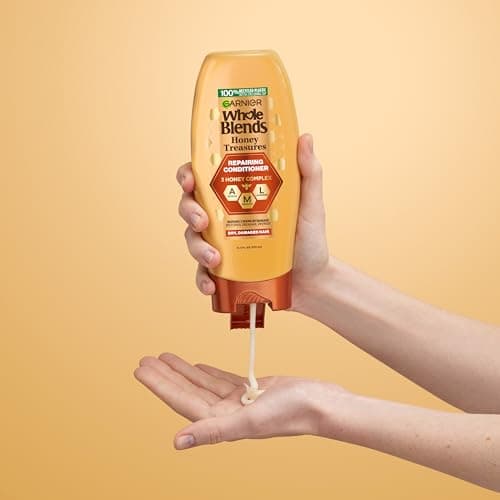 Garnier Whole Blends Honey Treasures Repairing Shampoo, Conditioner + Miracle Nectar Leave-In Set for Dry, Damaged Hair (3 Items), 1 Kit (Packaging May Vary) - Image 7