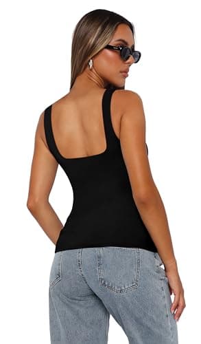 XIEERDUO Womens Fitted Tank Tops Double Layer Seamless Slim Fit Shirts 2025 Basic Summer Black XL - Image 3