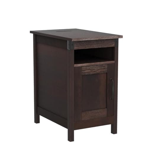 WLIVE End Table with Charging Station, Narrow Side Table for Living Room, Farmhouse Night Stand with Storage, Small Wooden Cabinet with USB Ports and Outlets for Living Room and Bedroom, Espresso - Image 7