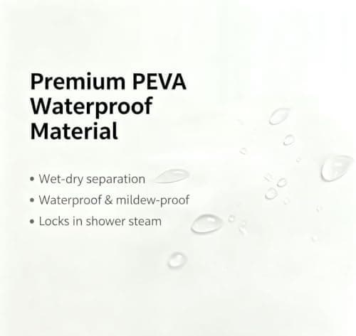White Shower Curtain with Hooks, Waterproof Fabric 72x72 - Image 3