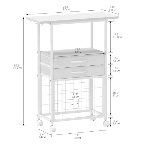 VENNQD Organizer and Storage Stand Compatible with Cricut Machines,Rolling Storage Cart/Shelf with 24 Vinyl Roll Holders，2 Fabric Drawer,Accessories Holder,Tool Hook for Craft Room Home (white) - Image 3