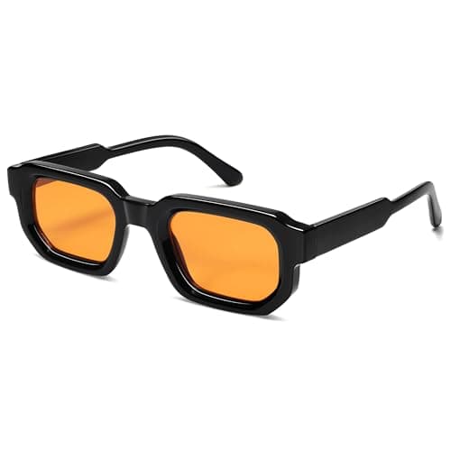 VANLINKER Retro Chunky Rectangle Sunglasses for Men Women Vintage Trendy Square Thick Sun Glasses VL9823,Black/Orange