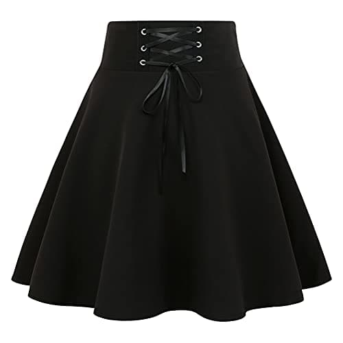Goth Skirt for Women Gothic Clothes Cute High Waisted A Line Mini Short Skater Black Pleated Skirts, Black, M