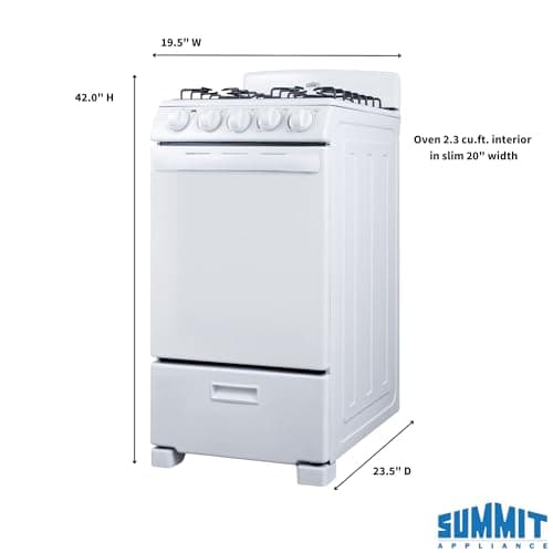 Summit 20” Inch Wide Gas Range, 4 Sealed Burners, 2.3 cu.ft. Oven (ADA Compliant)- RG201B (White) - Image 3