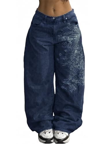 EMMIOL Women Boyfriends Hip Hop 90s Vintage Baggy Jeans Mid-Low Waist Jeans Loose Denim Pants - Image 2