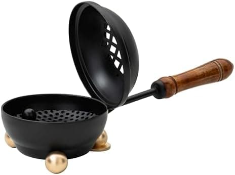 Amazon.com: Premium Handmade Black Iron Incense Burner with Wooden Handle and Lid – Removable Screen, 3.15 Inch Diameter, 8.66 Inch Length : Home & Kitchen - Image 2
