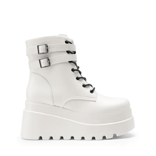 DREAM PAIRS Women Platform Combat Ankle Boots Goth Chunky High Heel Lace Up Motorcycle Booties,Size 9,White,DWUMAB2519 - Image 4