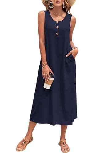 MOLERANI Womens Long Summer Maxi Dresses for Women 2025 Loose Long Dress Sleeveless Tee Shirt Dress Casual Maxi Dress,Navy Blue,M