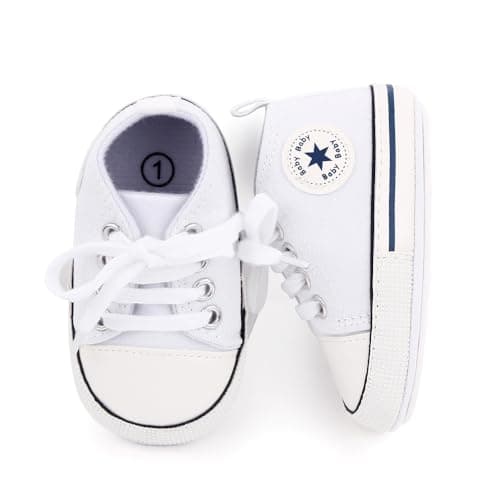 KKIIDDSS Unisex Baby Girls Boys Canvas High-top Shoes, Newborn Infant Anti-Slip Soft Sole Frist Walking Sneakers (A01/White Rubber Sole,0-6 Months) - Image 4