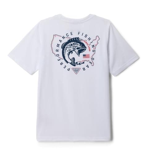 Columbia Youth Boys PFG Short Sleeve Graphic Tee, White/Clean Line Pride USA Bass, X-Large - Image 2