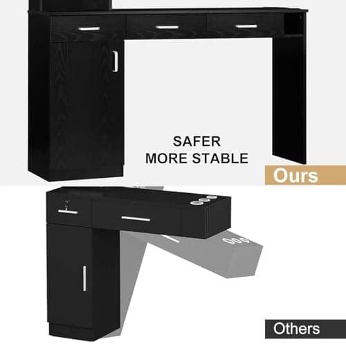 4ever2buy Barber Station for Hair Stylist, Salon Wall Station with Barber Cabinet, Hair Stations Equipment Hair Dryer Holder, Drawers, Wall Mount Barber Beauty Station, Mirror not Included, Black - Image 7