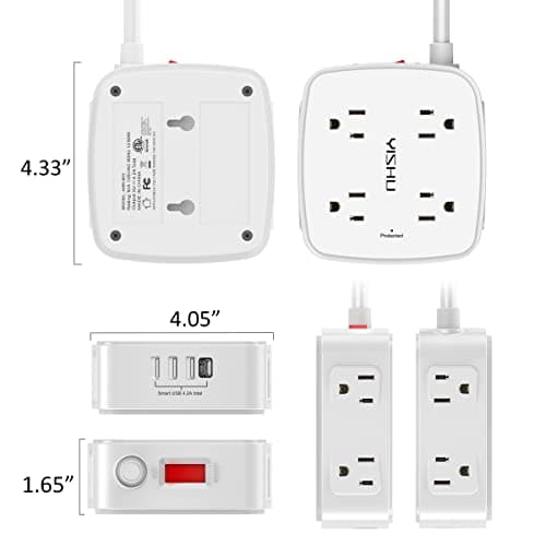 6 Ft Surge Protector Power Strip - 8 Widely Outlets with 4 USB Ports, 3 Side Outlet Extender with 6 Feet Extension Cord, Flat Plug, Wall Mount, Desk USB Charging Station, ETL,White - Image 7