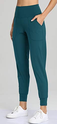 Oalka Women's Joggers High Waist Yoga Pockets Sweatpants Sport Workout Pants Teal XXL - Image 4