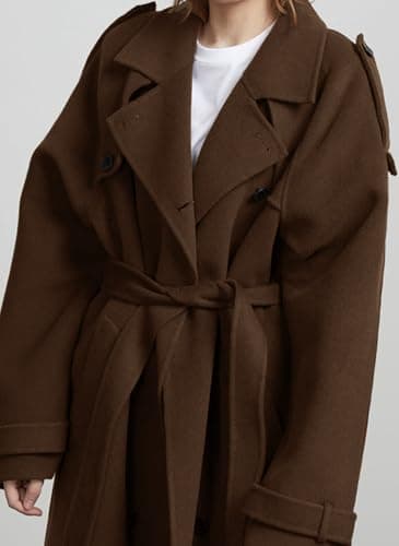 chouyatou Women's Winter Double Breasted Wool Coat Long Sleeve Notch Lapel Midi Long Winter Trench Coat with Belt (Medium, Brown) - Image 4