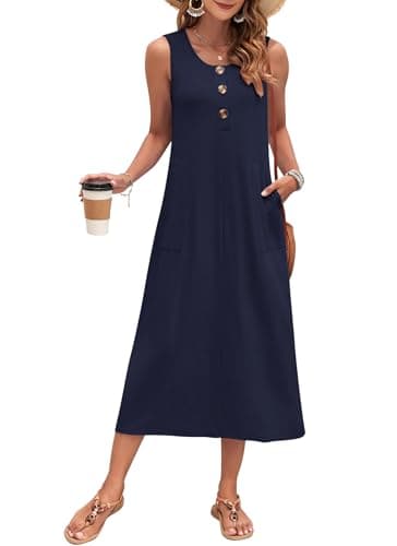 MOLERANI Womens Long Summer Maxi Dresses for Women 2025 Loose Long Dress Sleeveless Tee Shirt Dress Casual Maxi Dress,Navy Blue,M - Image 2