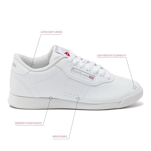 Reebok Princess Sneakers for Women, Comfortable Walking or Tennis Womens Shoes, Us-White, 6 - Image 3