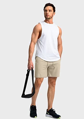 Men's Running Shorts with Zipper Pockets 7 Inch Lightweight Quick Dry Gym Athletic Workout Shorts for Men (Khaki, L) - Image 6