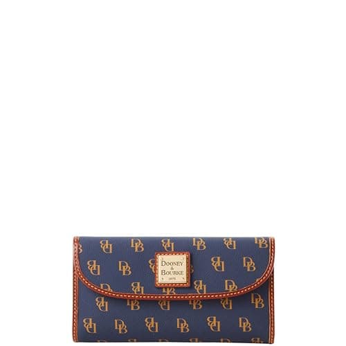Dooney & Bourke Wallets for Women, Large Leather Trifold Gretta Continental Clutch Purse & Credit Card Holder - Navy Blue