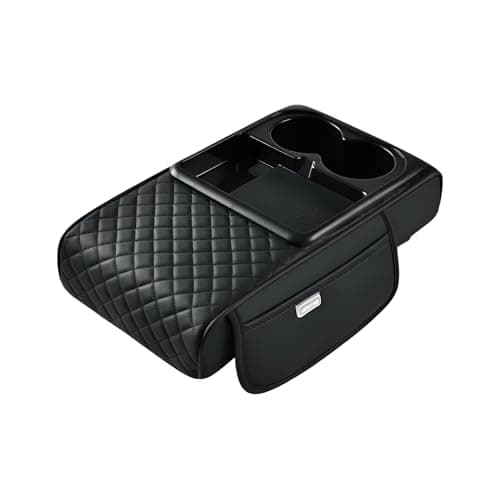 PIEZAPRINT 5-in-1 Center Armrest Console Cover – Cushion Pad with 15W Wireless Charging, Dual Cup Holders & Side Pockets, Protective Middle Console Storage Organizer, Black