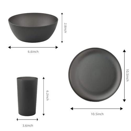 YARRGGU 24pcs Dinnerware Sets,Plastic Plates and Bowls Sets,Dishes Set for 8,Unbreakable Modern Dish Sets,Reusable Dinning Set,Dishware Sets for Kitchen,Party or Picnic, Dishwasher Safe,Black,BPA free - Image 2