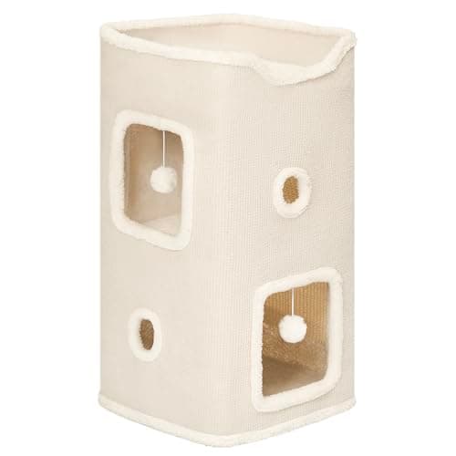 Cat Beds for Indoor Cats, Cat House 2-Story, Cat Condo with Stable Frame and Large Scratch Pad, 24'' Durable Cat Cube Playhouse with Dangling Balls, Perfect for Multiple Pets