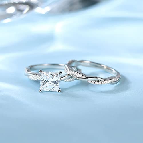 Mameloly 2ct Wedding Band for Women Princess Cut Bridal Ring Sets Cubic Zirconia Promise Engagement Rings Twisting Infinity Pave Set Size 7 - Image 3