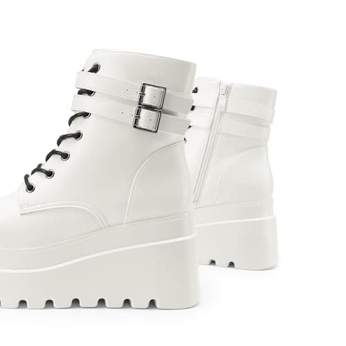 DREAM PAIRS Women Platform Combat Ankle Boots Goth Chunky High Heel Lace Up Motorcycle Booties,Size 9,White,DWUMAB2519 - Image 3