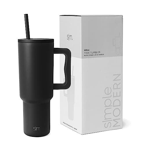 Simple Modern 40 oz Trek Tumbler with Handle and Straw Lid | Cup Holder Friendly Insulated Stainless Steel Travel Mug | Midnight Black