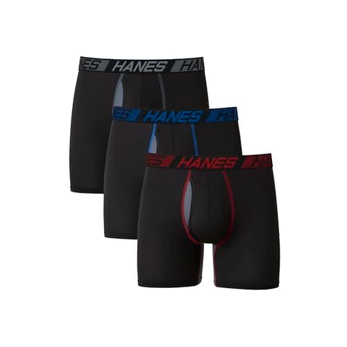Hanes Men's X-Temp Total Support Pouch Boxer Brief, Anti-Chafing, Moisture-Wicking Underwear, Multi-Pack, Black, X-Large