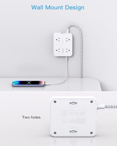 Surge Protector Power Strip - HANYCONY 8 Outlets 4 USB (2 USB C) Charging Ports, Multi Plug Outlet Extender, 5Ft Braided Extension Cord, Flat Plug Wall Mount Desk Charging Station for Home Office ETL - Image 6