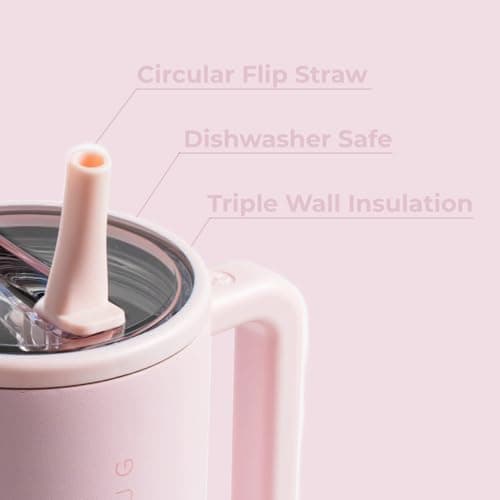 HydroJug Traveler - 40 oz Water Bottle with Handle & Flip Straw - Fits in Cup Holder, Leak Resistant Tumbler-Reusable Insulated Stainless Steel & Rubber Base - Gifts for Women & Men, Pink Sand - Image 3