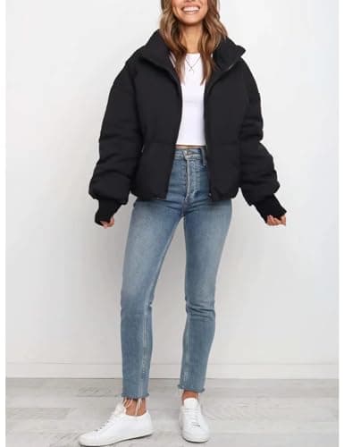 Gihuo Women’s Winter Cropped Puffer Jacket Coat Short Warm Quilted Jacket(Black-M) - Image 4