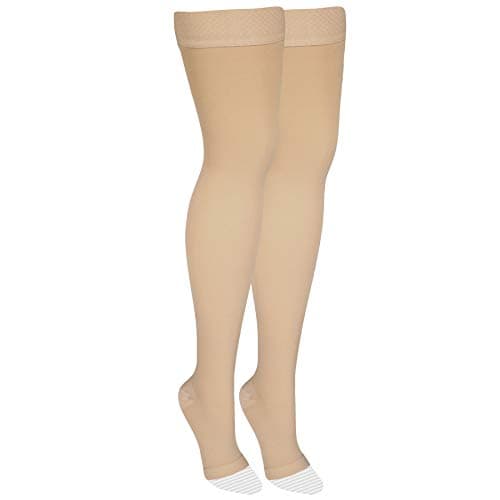 Amazon Basic Care Medical Compression Stockings, 20-30 mmHg Support, Women & Men Thigh Length Hose, Open Toe, Beige, Medium (Previously NuVein) - Image 7