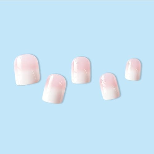 WAFOLOZE Nails Press ons,White Ombre Short Square Press on Nails Fake Nails Glossy Acrylic Artificial Nails Stick on Nails for Women 24Pcs - Image 6