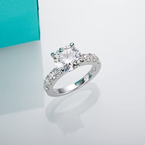 AnuClub Moissanite Engagement Ring 4.3cttw D Color Round Cut 925 Sterling Silver Eternity Wedding Promise Anniversary Band Ring for Women Size 7 - Image 2