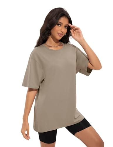 Siimcuzy 4 Pack Oversized Tshirts for Women, Loose Fit Crew Neck Summer Baggy Tops Workout Tees Plus Size T Shirts 1 Black 1 White 1 Dark Pink 1 Khaki X-Large - Image 3