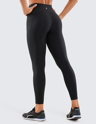 CRZ YOGA Women's Naked Feeling Workout Leggings 25 Inches - High Waisted Yoga Pants with Side Pockets Running Tights Black Small - Image 2
