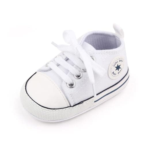 KKIIDDSS Unisex Baby Girls Boys Canvas High-top Shoes, Newborn Infant Anti-Slip Soft Sole Frist Walking Sneakers (A01/White Rubber Sole,0-6 Months) - Image 6