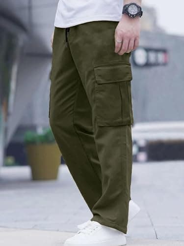 Comdecevis Men's Casual Cargo Pants Workout Joggers Stretch Sweatpants Hiking Drawstring Tactical Pants with Multi Pockets Army Green - Image 7