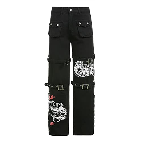 Women Y2k Cargo Pants Grunge Gothic Tripp Pants Punk Goth Vintage Baggy Denim Jeans Trousers Streetwear - Image 6