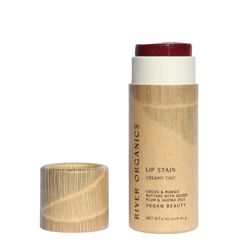 Organic Lip Stain, Zero-Waste Vegan Lip Stain in "Fig", "Pomegranate" or "Guava" .30 oz / 8.45 g Long Lasting, Toxic Free, River Organics (Fig)