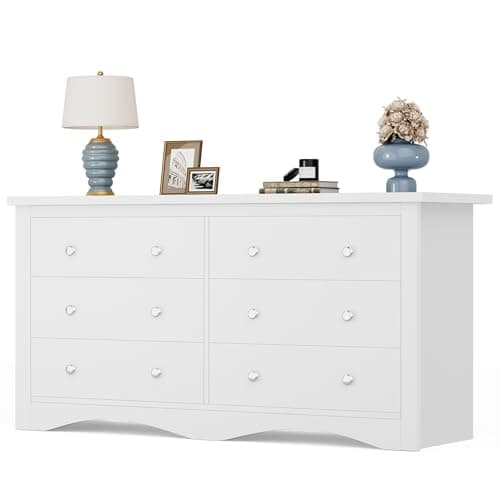 YESHOMY Dresser for Bedroom with 6 Drawers, Modern Chest of Drawers, Wooden Dressers, TV Stand for Living Room,Closet, Hallway (White) - Image 7
