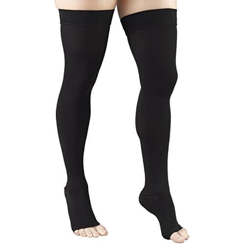 Truform 20-30 mmHg Compression Stockings for Men and Women, Thigh High Length, Dot-Top, Open Toe, Black, Medium - Image 5