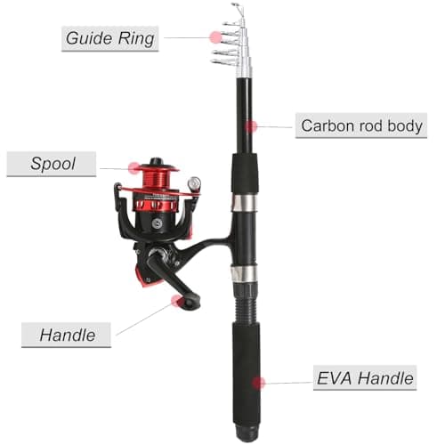 Tripquips Fishing Rod, 6.9ft 2Pcs Telescopic Fishing Rods Set, Carbon Fiber Fishing Pole, 2PCS Spinning Rod and Reel Combo with Carrier Bag Freshwater Fishing Rod and Reel Combos Kits Fishing Gear-Red - Image 4