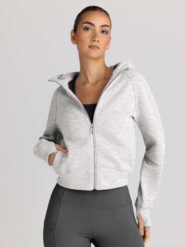 Trendy Queen Womens Zip Up Hoodies Jackets Cropped Sweatshirts Fleece Fall Outfits Casual Comfy Y2k Tops Winter Clothes 2025 Grey S - Image 2