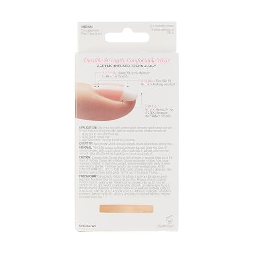 KISS Salon Acrylic Press On Nails, Nail glue included, 'Sugar Rush', French, Medium Size, Square Shape, Includes 28 Nails, 2g Glue, 1 Manicure Stick, 1 Mini File - Image 3