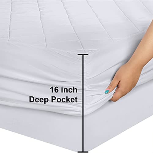 Utopia Bedding Quilted Fitted Mattress Pad, King Size, Elastic Fitted Mattress Topper Protector and Cover Stretches up to 16 Inches Deep, Machine Washable (White) - Image 3