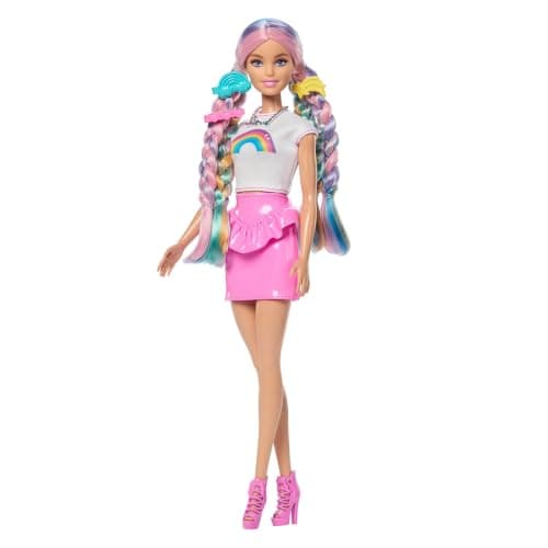 ​Barbie Rainbow Sparkle Hair Doll and Accessories | Fashion Doll Featuring Extra-Long Hair with 12 Stylish Accessories Including Glitter Tube and Hair Dryer - Image 4