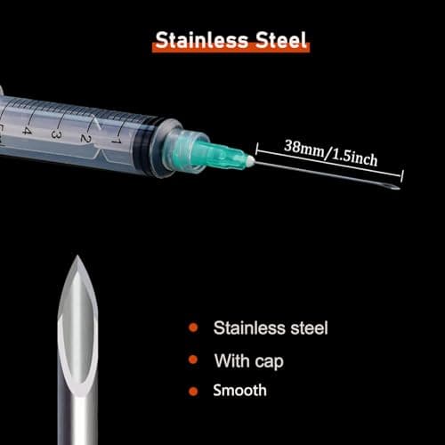 10 Pack 5ml/cc Disposable Luer Lock Lab Syringes with 21Ga 1.5 Inch Needle , Individually Sealed Packed - Image 2